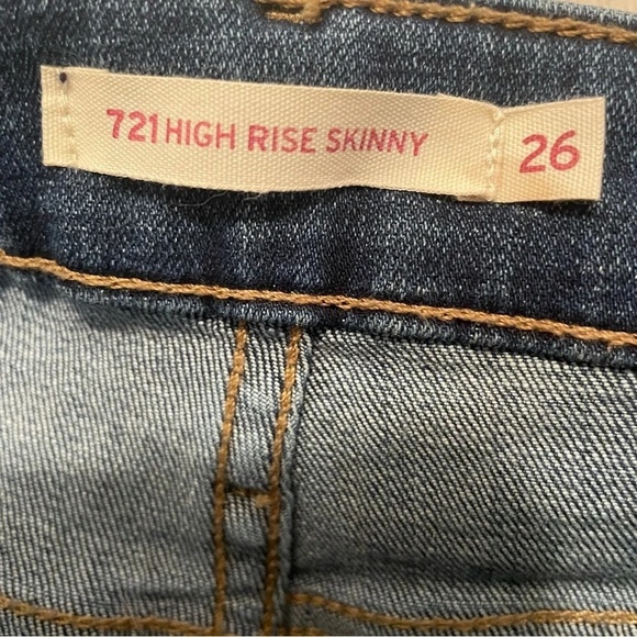 Levis Womens 721 High Rise Skinny Lightly Distressed Jeans- Dark Wash size 26 - Picture 6 of 7